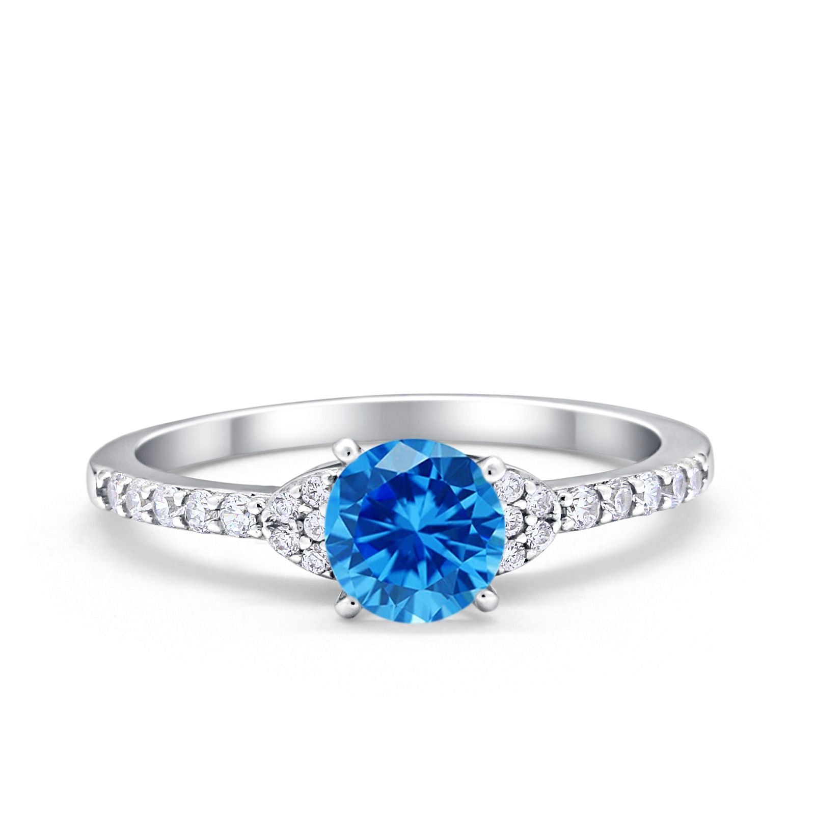 Art Deco Wedding Bridal Ring Round Simulated Cubic Zirconia 925 Sterling Silver