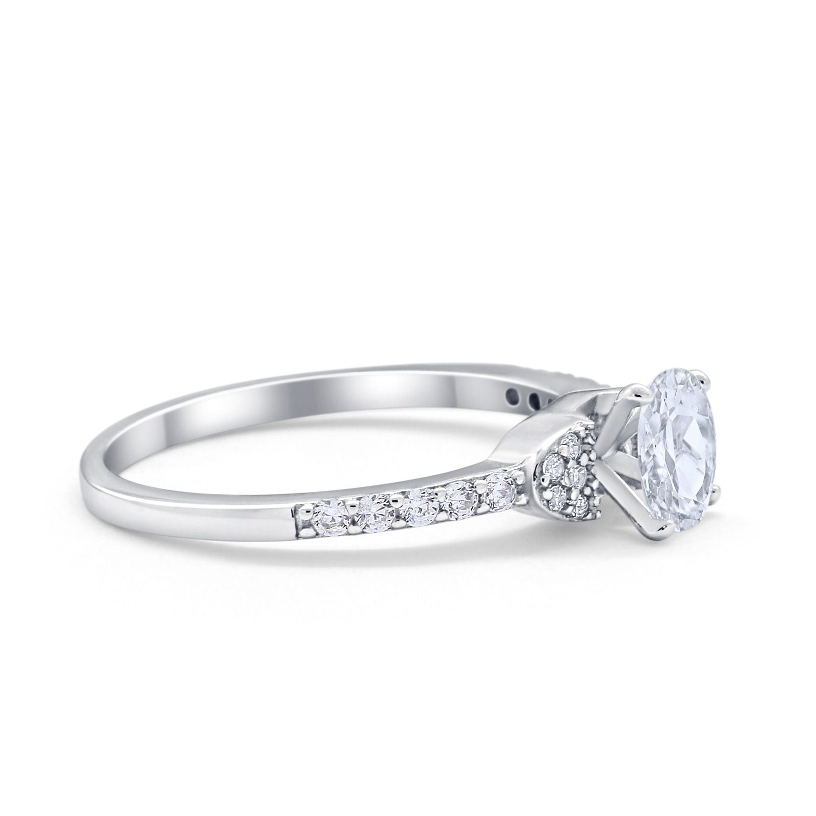 Art Deco Wedding Bridal Ring Round Simulated Cubic Zirconia 925 Sterling Silver