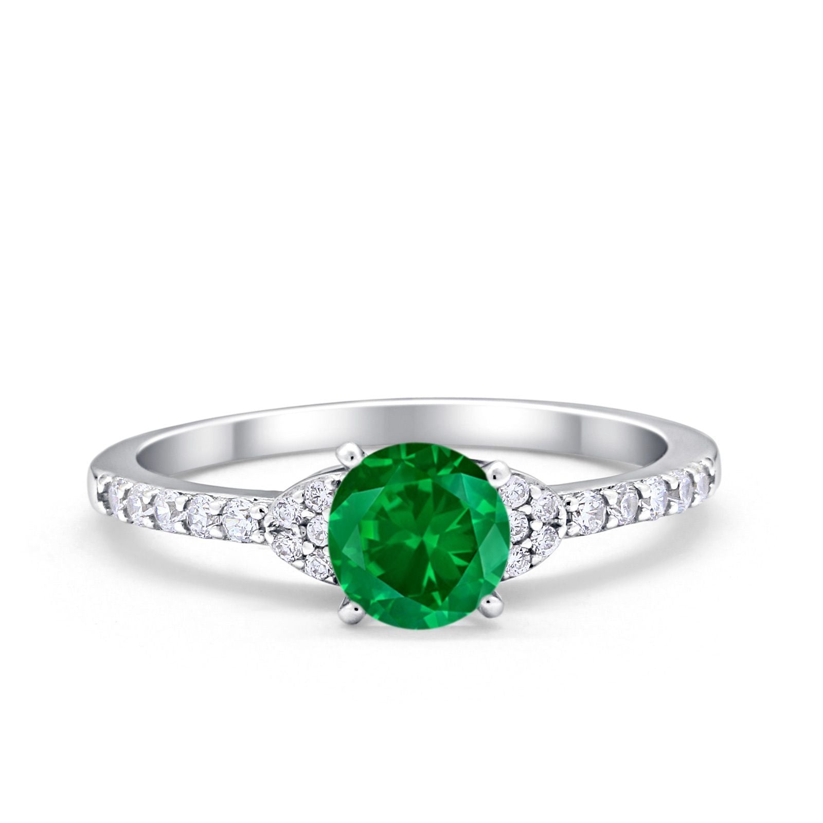 Art Deco Wedding Bridal Ring Round Simulated Cubic Zirconia 925 Sterling Silver