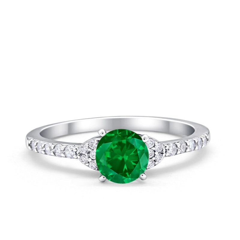 Art Deco Wedding Bridal Ring Round Simulated Cubic Zirconia 925 Sterling Silver