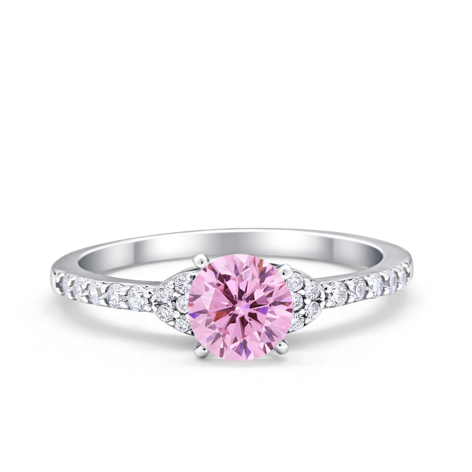 Art Deco Wedding Bridal Ring Round Simulated Cubic Zirconia 925 Sterling Silver