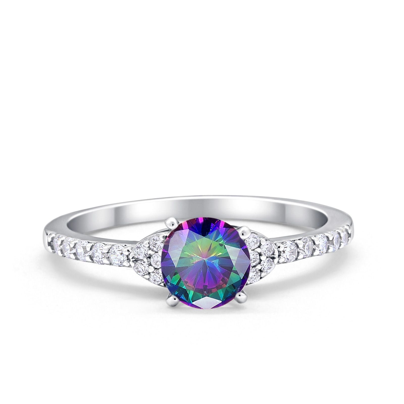 Art Deco Wedding Bridal Ring Round Simulated Cubic Zirconia 925 Sterling Silver