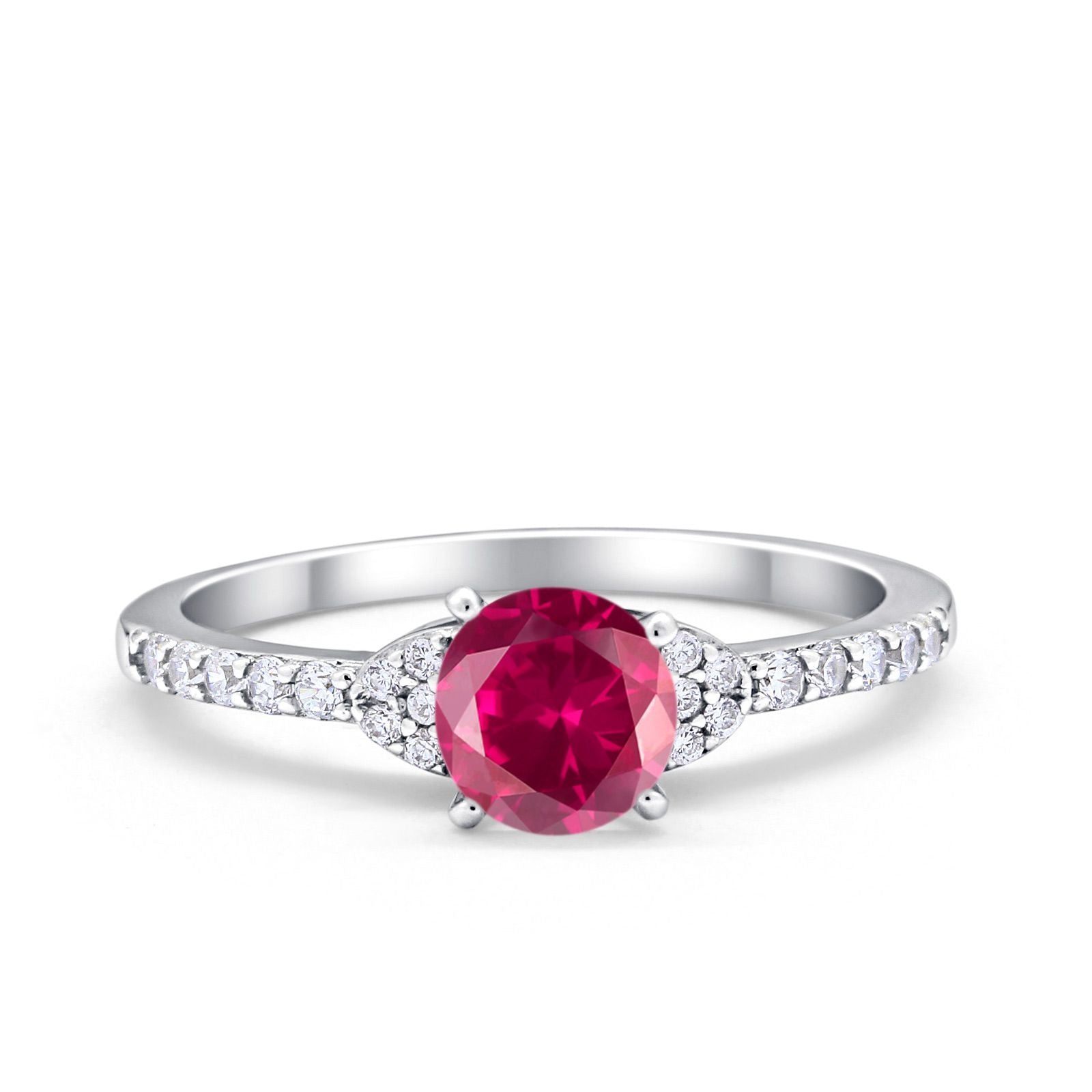 Art Deco Wedding Bridal Ring Round Simulated Cubic Zirconia 925 Sterling Silver