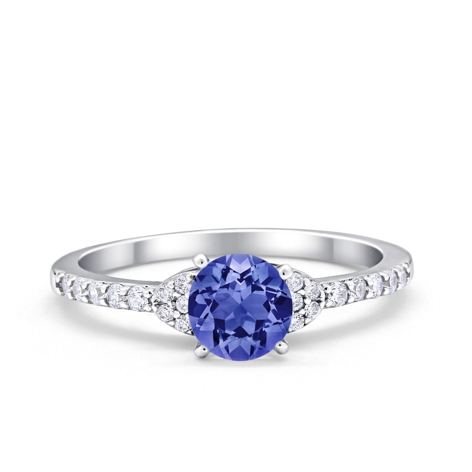 Art Deco Wedding Bridal Ring Round Simulated Cubic Zirconia 925 Sterling Silver