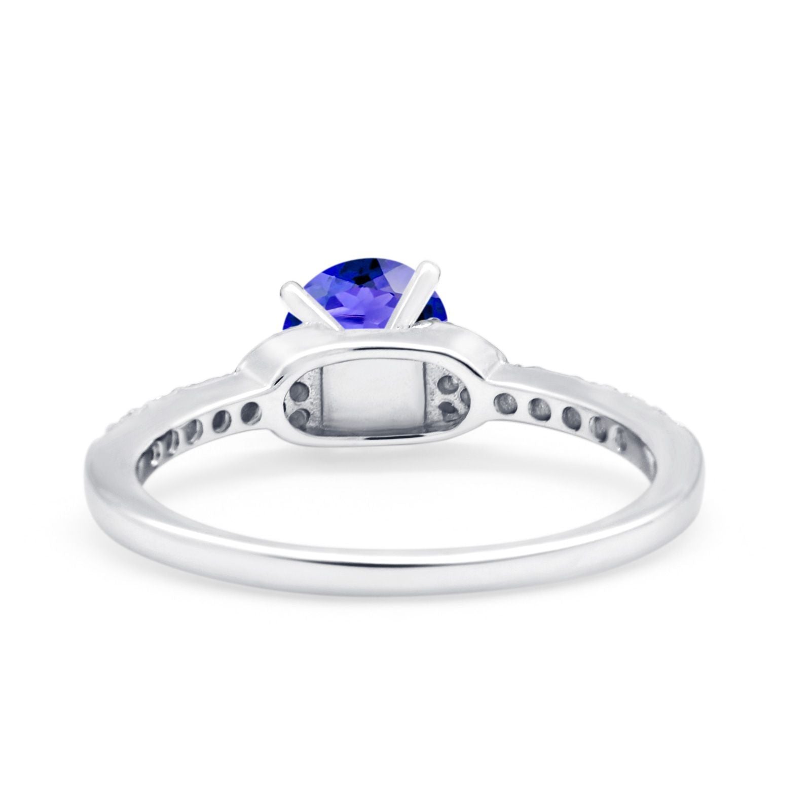 Art Deco Wedding Bridal Ring Round Simulated Cubic Zirconia 925 Sterling Silver