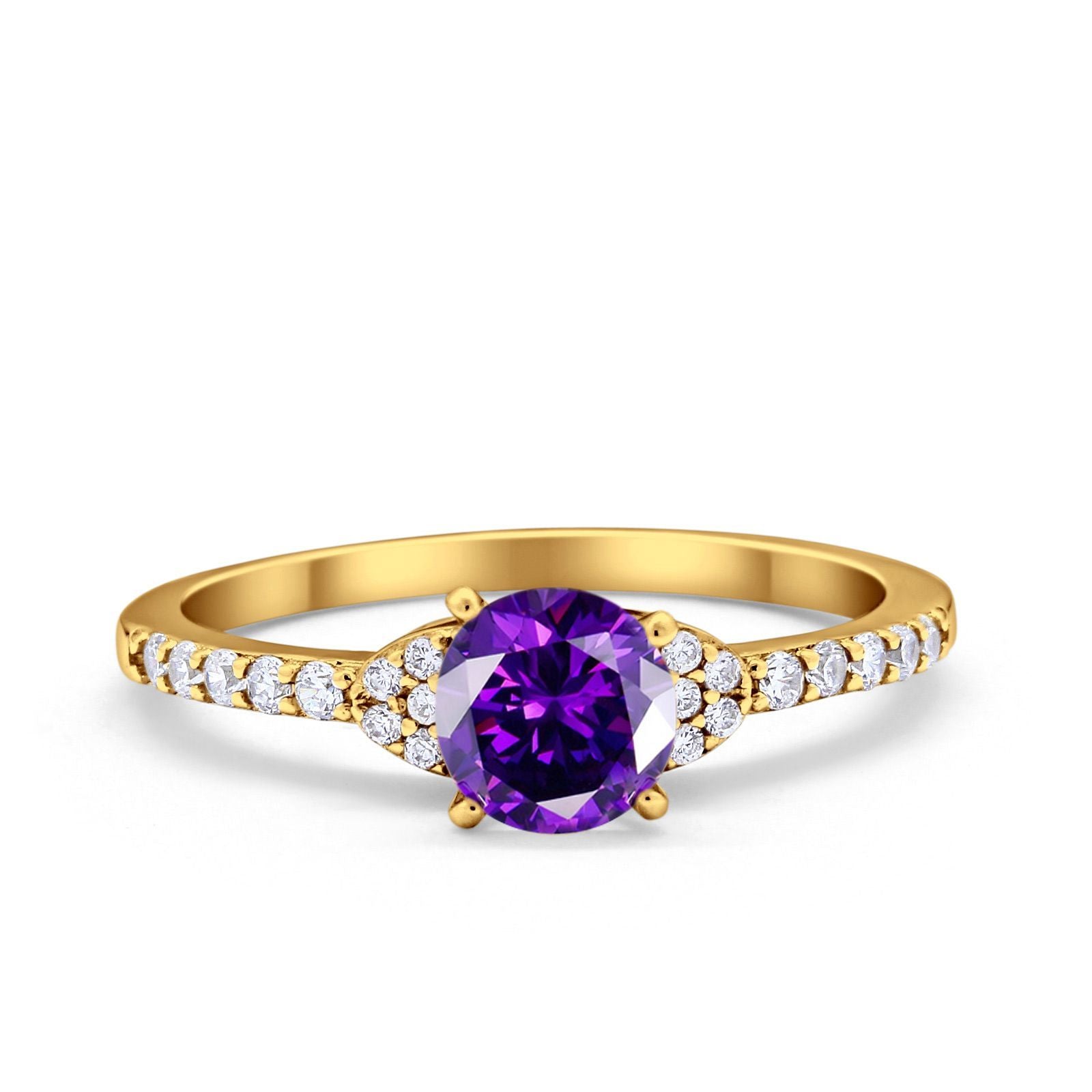 Art Deco Wedding Bridal Ring Round Simulated Cubic Zirconia 925 Sterling Silver