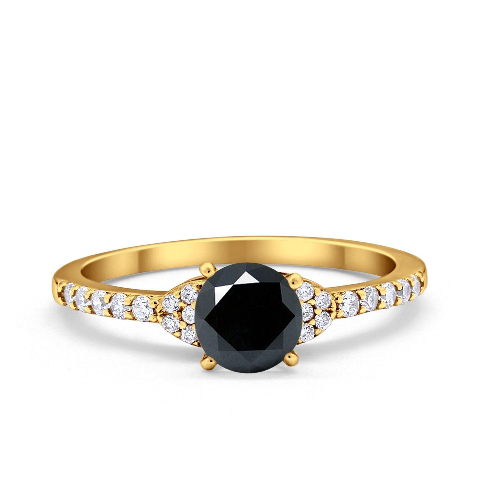 Art Deco Wedding Bridal Ring Round Simulated Cubic Zirconia 925 Sterling Silver