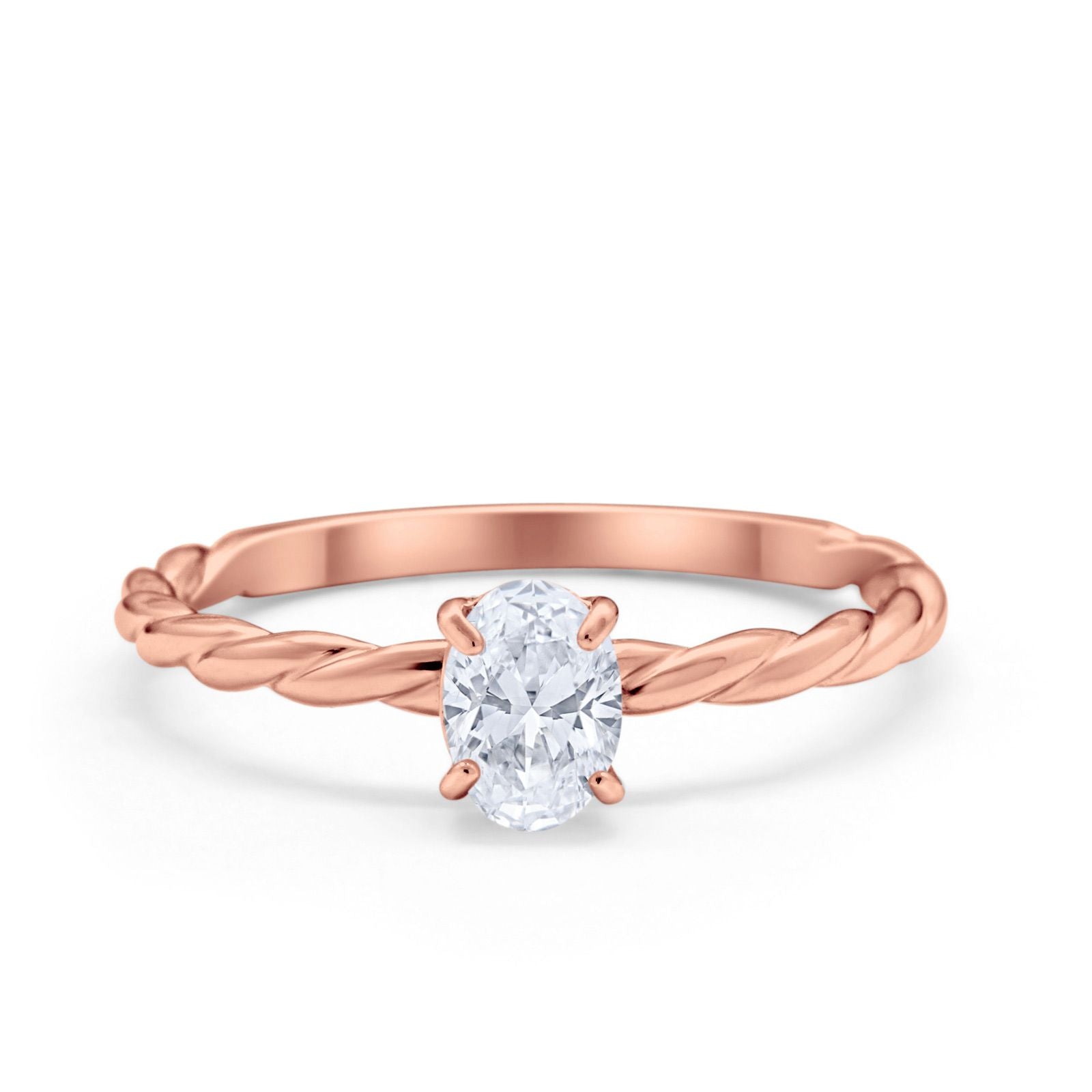 Solitaire Twisted Oval Wedding Ring Simulated Cubic Zirconia 925 Sterling Silver