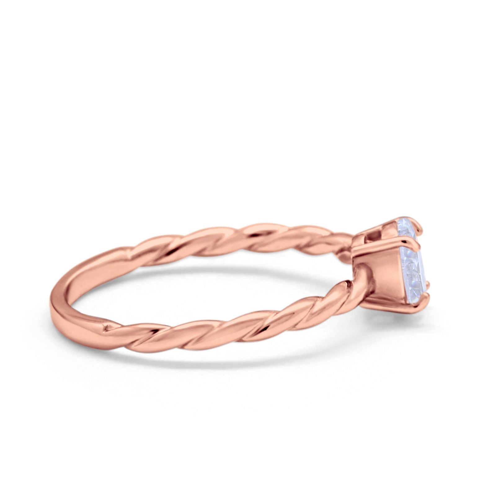 Solitaire Twisted Oval Wedding Ring Simulated Cubic Zirconia 925 Sterling Silver