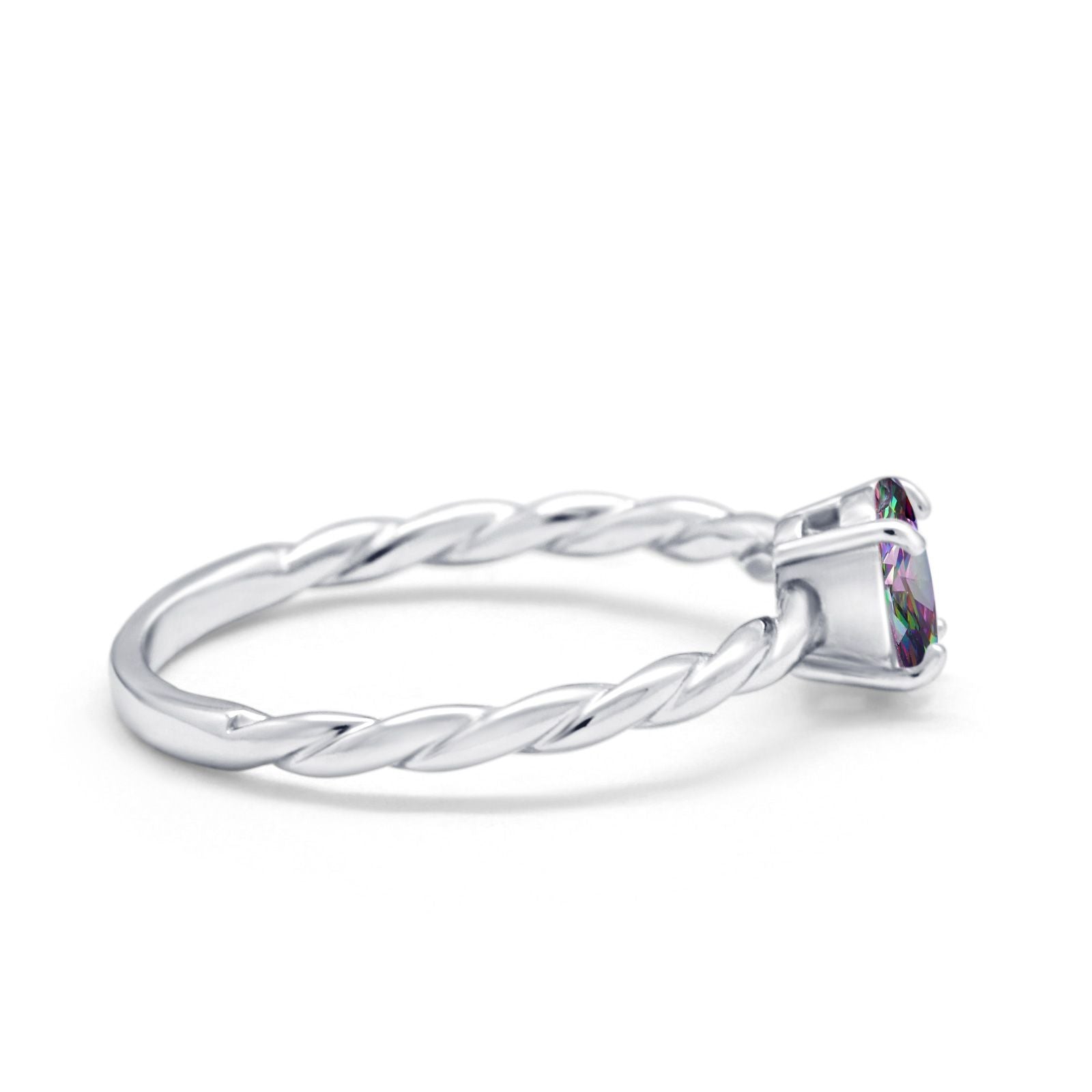 Solitaire Twisted Oval Wedding Ring Simulated Cubic Zirconia 925 Sterling Silver