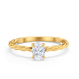 Solitaire Twisted Oval Wedding Ring Simulated Cubic Zirconia 925 Sterling Silver