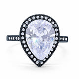 Teardrop Bridal Ring Halo Pear Round Cubic Zirconia 925 Sterling Silver Choose Color