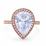 Teardrop Bridal Ring Halo Pear Round Cubic Zirconia 925 Sterling Silver Choose Color