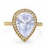 Teardrop Bridal Ring Halo Pear Round Cubic Zirconia 925 Sterling Silver Choose Color