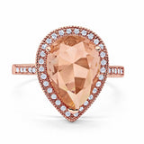 Teardrop Bridal Ring Halo Pear Round Cubic Zirconia 925 Sterling Silver Choose Color