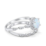 Two Piece Halo Wedding Ring Round Simulated Cubic Zirconia 925 Sterling Silver