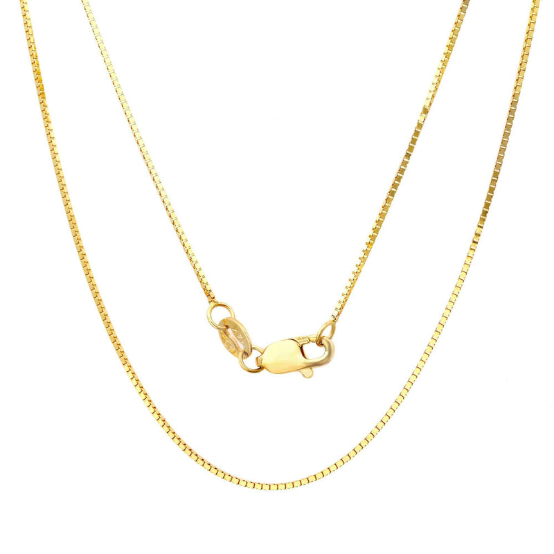 1MM 019 Yellow Gold Box Chain .925 Sterling Silver Sizes "16-24"