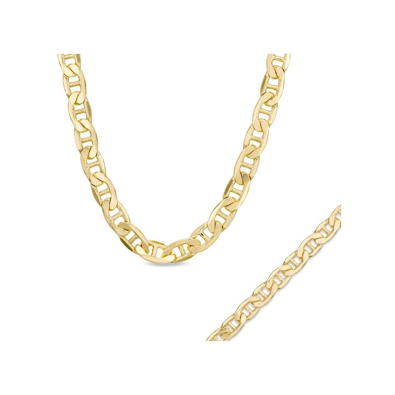 11.8MM 250 Mariner Link Yellow Gold Chain 925 Sterling Silver 8-28 In