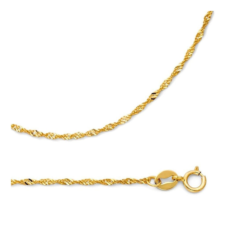 1.6MM 025 Yellow Gold Singapore Chain .925 Sterling Silver Sizes "7-20"