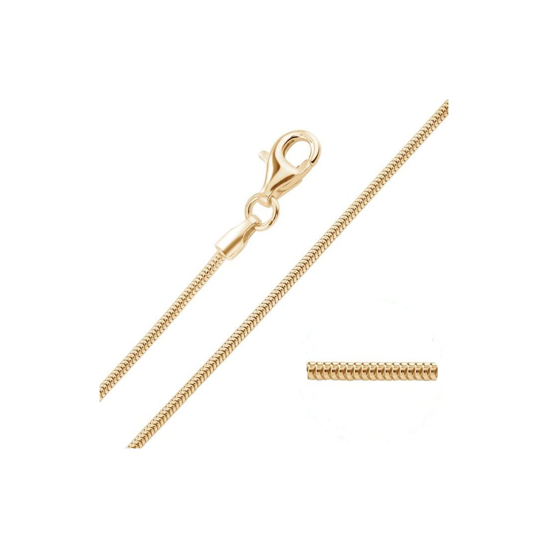 0.8MM Snake Chain Yellow Gold Plated 925 Sterling Silver 16-22 Inches