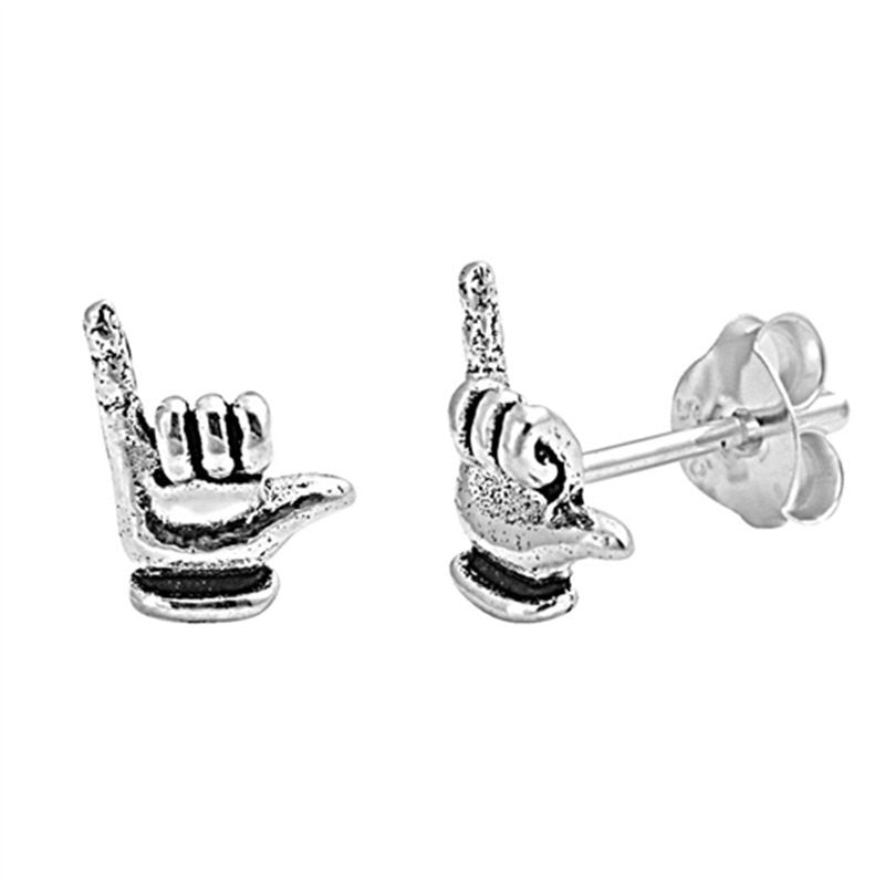 Simple Petite 9mm Small Tiny Cute Pair of Hawaiian Shaka Stud Post Earrings Solid 925 Sterling Silver Earrings Cartilage Piercing Kids Gift