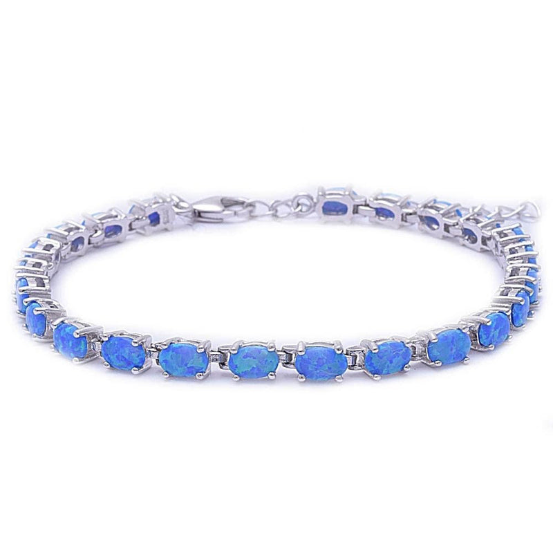 Tennis Bracelet Oval Shape Blue Opal Bracelet Solid 925 Sterling Silver 9" Lab Oval Blue Opal Oval Cut Full Eternity Bracelet Christmas Gift - Blue Apple Jewelry