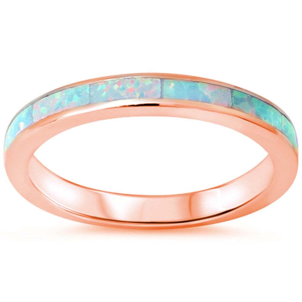 New Design 3mm Rose Gold Full Eternity Band Stackable Band Lab White Opal Solid 925 Sterling Silver Wedding Engagement Band Ring Size 4-11 - Blue Apple Jewelry