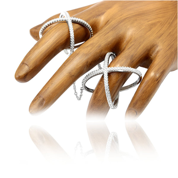 Crisscross Crossover X Ring Chain Ring Solid 925 Sterling Silver