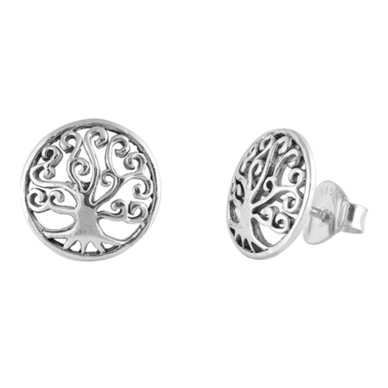 11mm Tree of Life Earrings Tree of Wisdom Solid 925 Sterling Silver Shiny lovely tree of life stud earrings Jewelry Jewelry Filigree Swirl - Blue Apple Jewelry