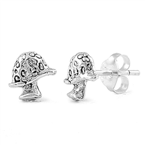 New Fashion 7mm Small Tiny Cute Bali Mushroom Stud Post Earrings Solid 925 Sterling Silver Mushroom Earrings Great Gift For Children Kids - Blue Apple Jewelry