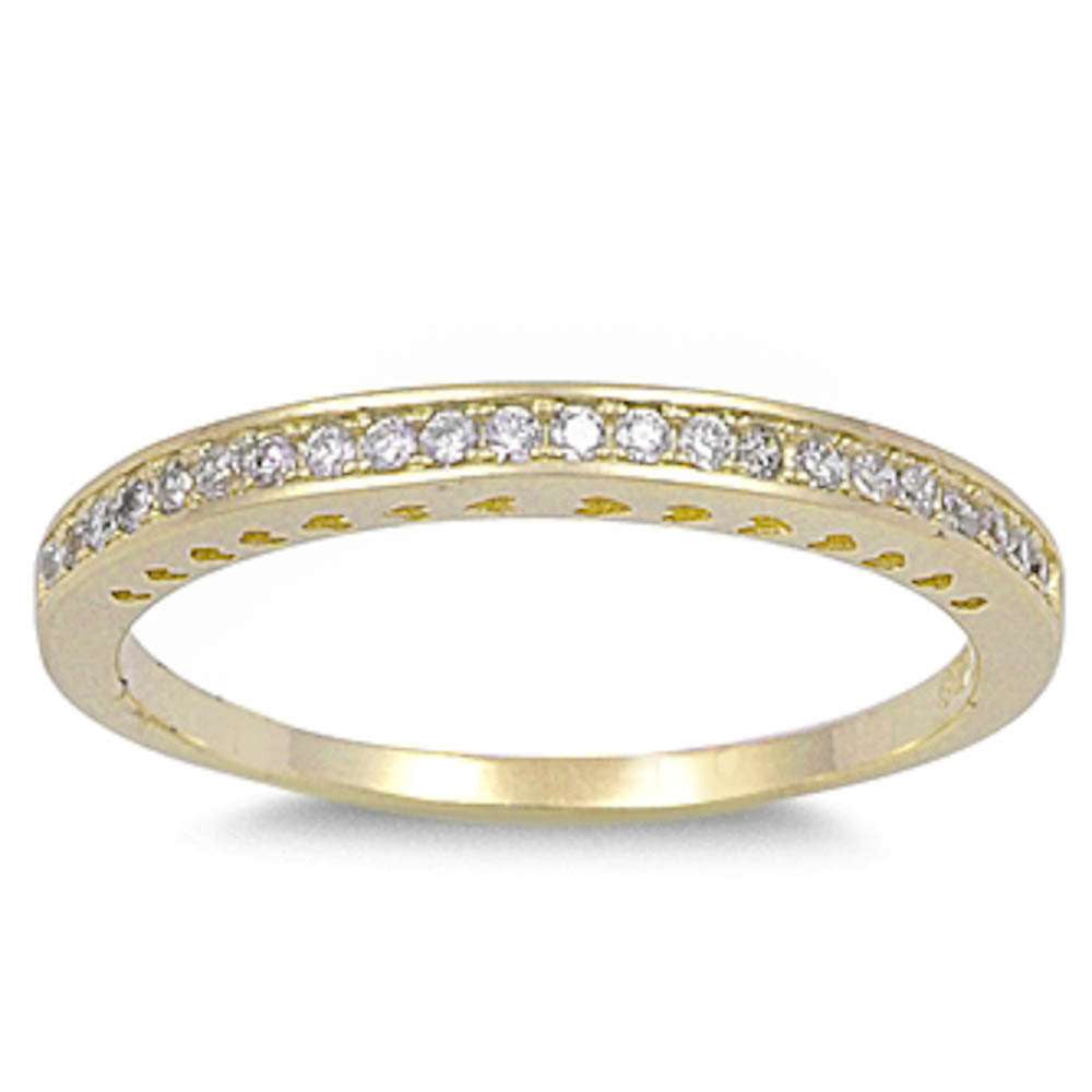 2mm Yellow Gold over 925 Sterling Silver Round White Topaz CZ Half Eternity Wedding Engagement Anniversary Band Ring Matching Band - Blue Apple Jewelry