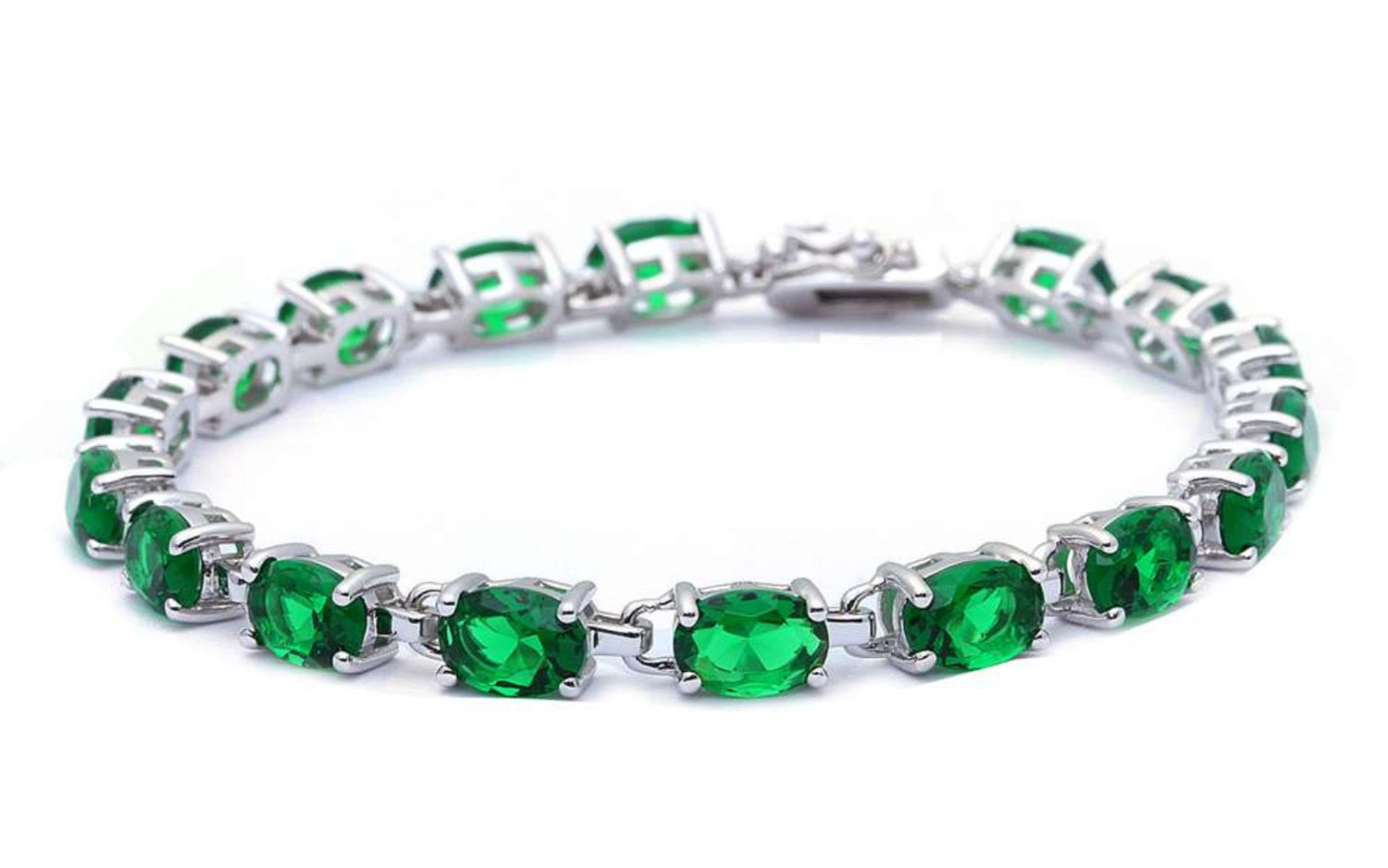 Ladies Classic Tennis Bracelet 13.5 Carat Oval Cut Emerald Green CZ Solid 925 Sterling Silver Solitaire Wedding Engagement Tennis Bracelet