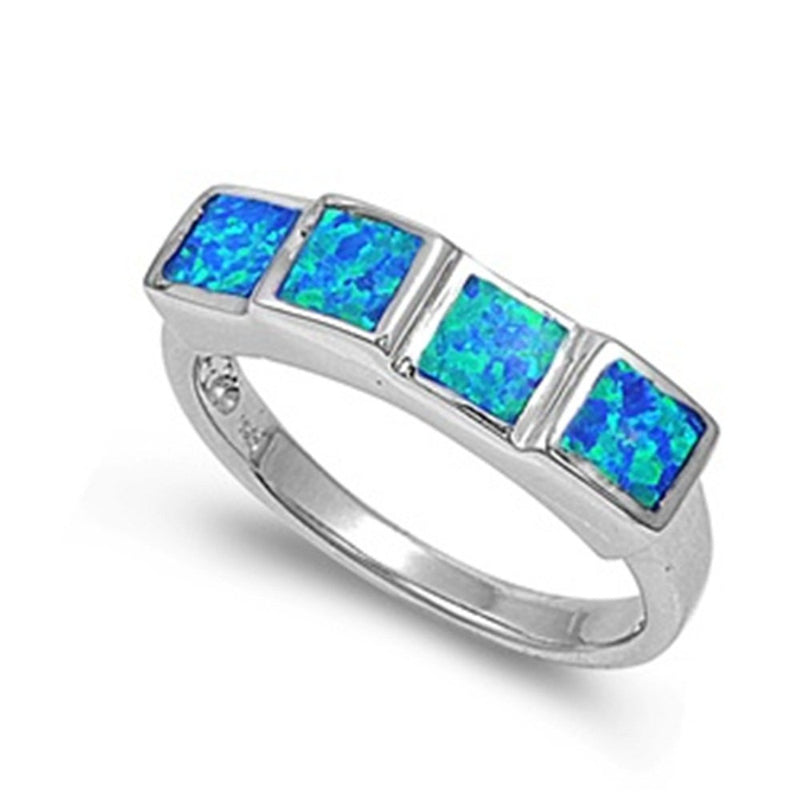 6mm Half Eternity Solid 925 Sterling Silver Lab Created  Blue Opal Inlay Ladies Wedding Engagement Anniversary Band Ring Excellent Gift - Blue Apple Jewelry