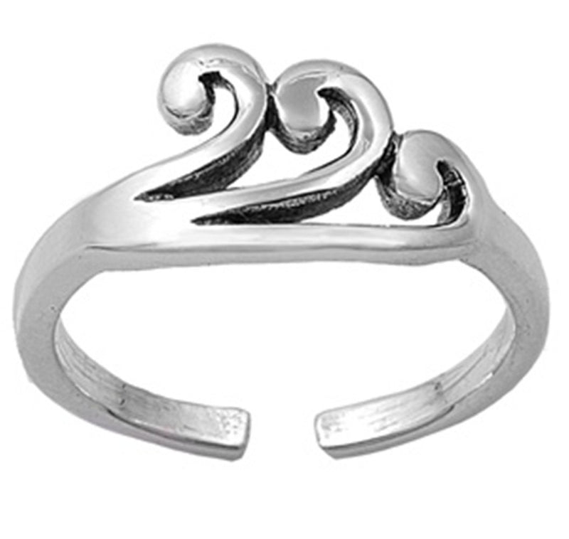 6mm Silver Toe Ring Adjustable Wave Ring in Solid 925 Sterling Silver Cute Toe Ring Her