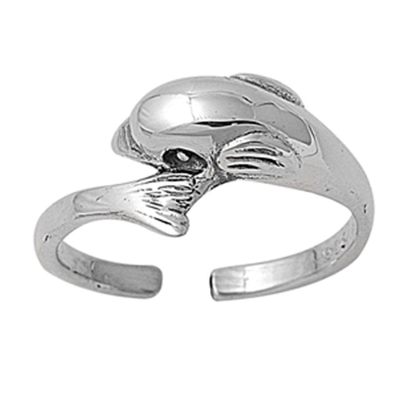 8mm Silver Toe Ring Good Luck Dolphin Ring in Solid 925 Sterling Silver Simple Plain Ring free size Ladies Jewelry Fashion Toe Ring Gift - Blue Apple Jewelry