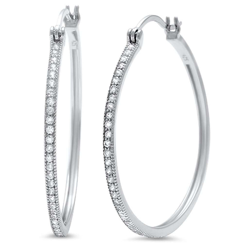 New Design 30mm Hoop Earrings Solid 925 Sterling Silver Micro Pave Round White Clear CZ Half Eternity Hoop Earring April Stone - Blue Apple Jewelry