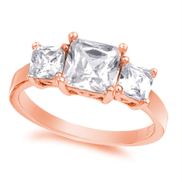 2.50CT Princess Cut Square Russian Ice Diamond CZ Rose Gold 925 Sterling Silver Three Stone Ring Wedding Engagement Anniversary Ring Gift - Blue Apple Jewelry