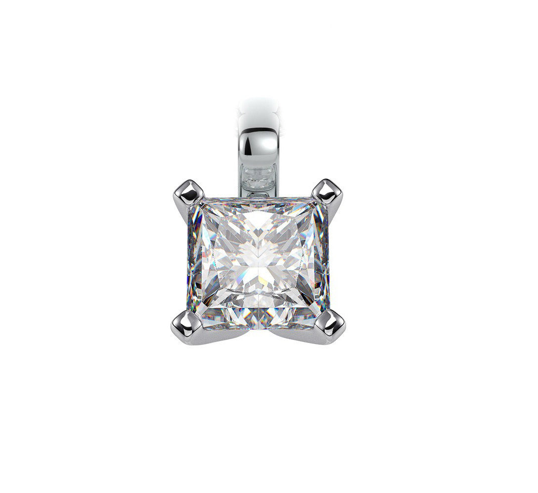 14K Solid White Gold 5mm 6mm Princess Cut Square Clear White Diamond CZ Solitaire Pendant Charm Necklace Solid 14K White Gold Wedding Gift - Blue Apple Jewelry