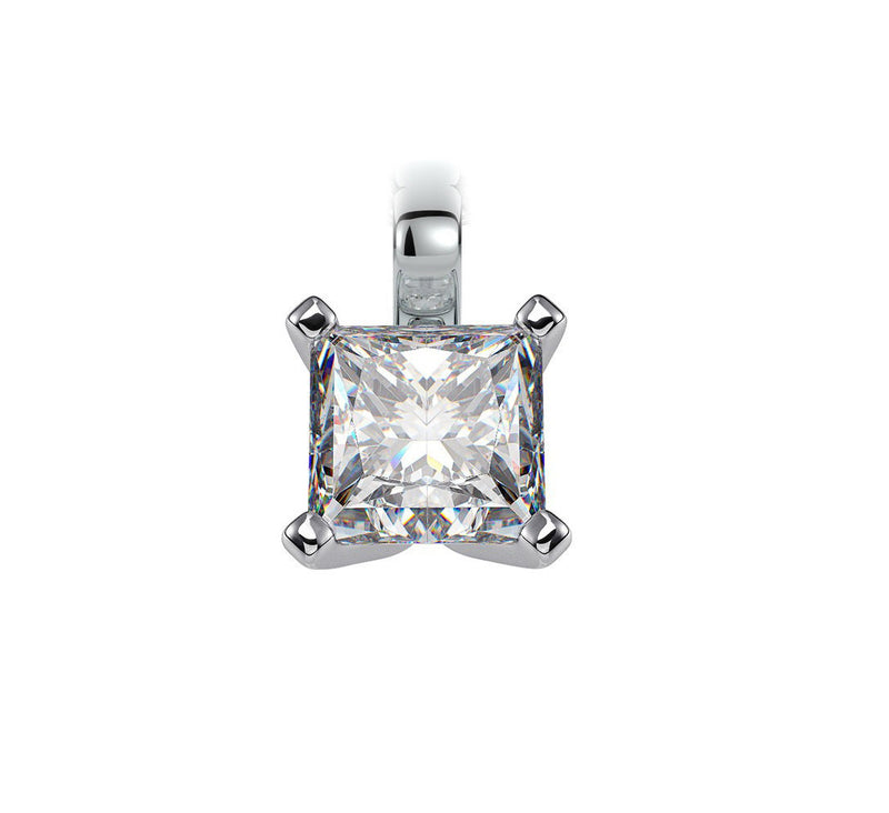 14K Solid White Gold 5mm 6mm Princess Cut Square Clear White Diamond CZ Solitaire Pendant Charm Necklace Solid 14K White Gold Wedding Gift - Blue Apple Jewelry
