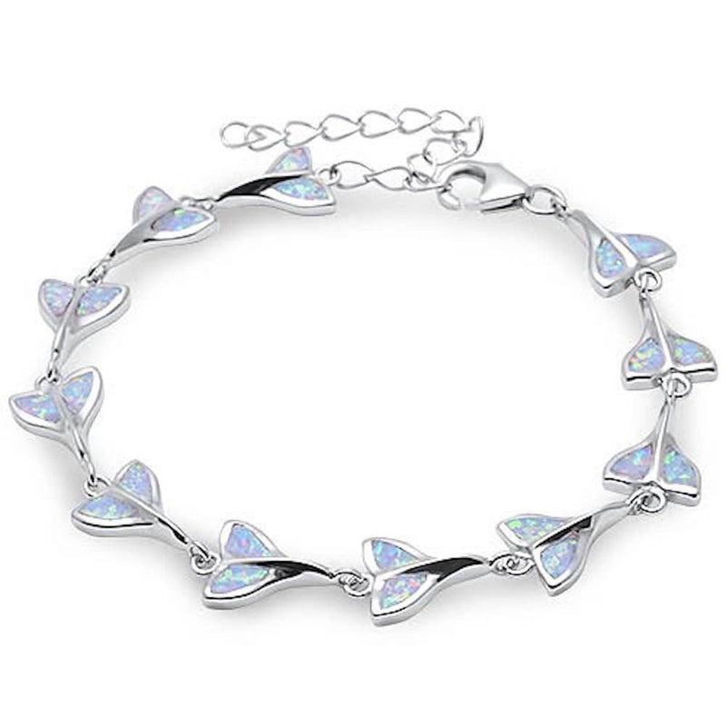 White Opal Fishy Whale Tail Bracelet Solid 925 Sterling Silver 8.5" Lab White Opal Bracelet Every Day White Opal Whale Tail Jewelry Gift - Blue Apple Jewelry