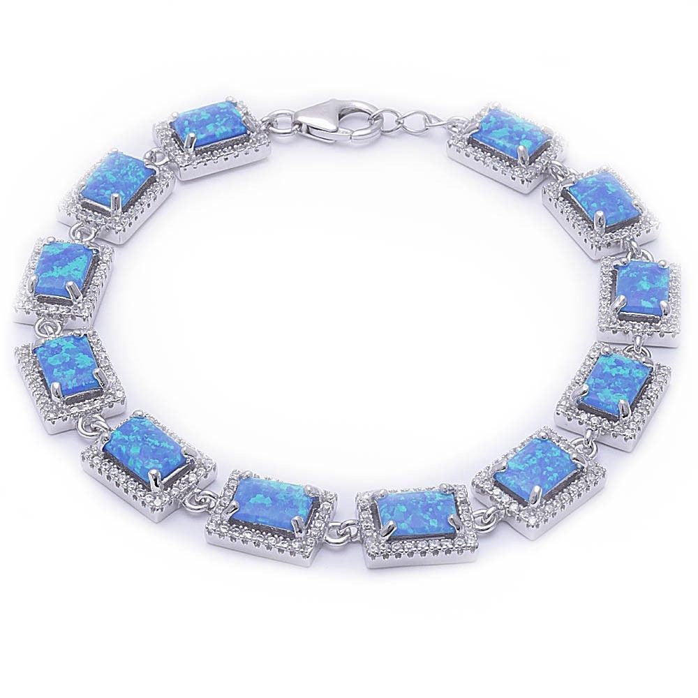 7.5" Tennis Bracelet Halo Bracelet Emerald Cut Radiant Cut Lab Blue Opal Round Clear White CZ 925 Sterling Silver Halo Bracelet Bridal - Blue Apple Jewelry