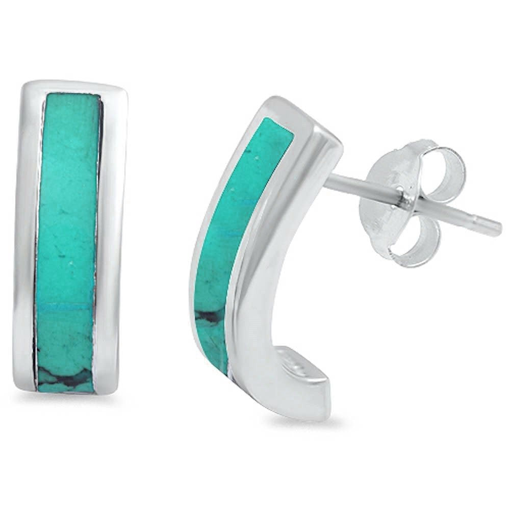 Green Turquoise Earring 12mm Half Hoop Stud Post Earrings Solid 925 Sterling Silver Turquoise Inlay Hoop Earring Stud Earring Half Hoop - Blue Apple Jewelry