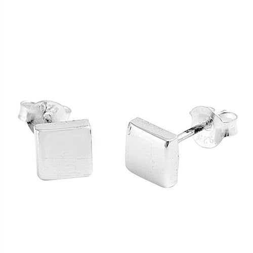 Square Cut Design 6mm Stud Post Earrings High Polish Round Solid 925 Sterling Silver Square Stud Earrings Jewelry Unisex Gift - Blue Apple Jewelry
