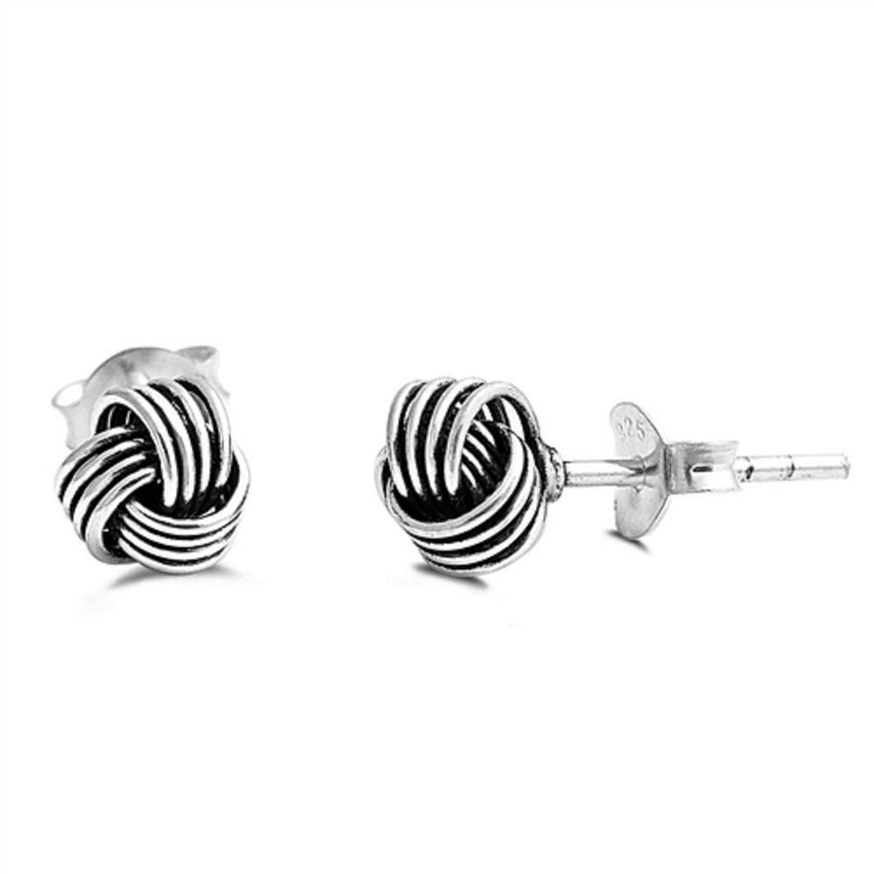 Braided Twisted 6mm Stud Post Earrings  Oxidized Round Solid 925 Sterling Silver Square Stud Earrings Jewelry Unisex Gift - Blue Apple Jewelry