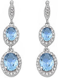 Halo Drop Dangle Chandelier Earring Oval Round Cubic Zirconia 925 Sterling Silver