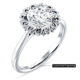 14K Gold IGI Certified Round 1 Carat Lab Grown Diamond Floral Solitaire Ring