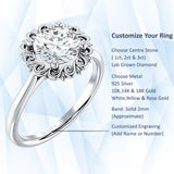 10K Gold IGI Certified Round 1 Carat Lab Grown Diamond Floral Solitaire Ring