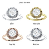 14K Gold IGI Certified Round 3 Carat Lab Grown Diamond Floral Solitaire Ring