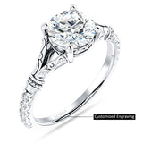14K Gold IGI Certified Round 1 Carat Lab Grown Diamond Art Deco Split Shank Floral Ring