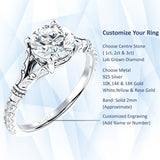 14K Gold IGI Certified Round 1 Carat Lab Grown Diamond Art Deco Split Shank Floral Ring